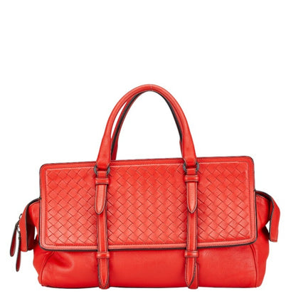 Bottega Veneta Intrecciato Handbag Red Leather