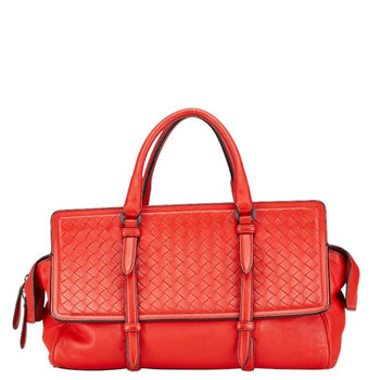 Bottega Veneta Intrecciato Handbag Red Leather