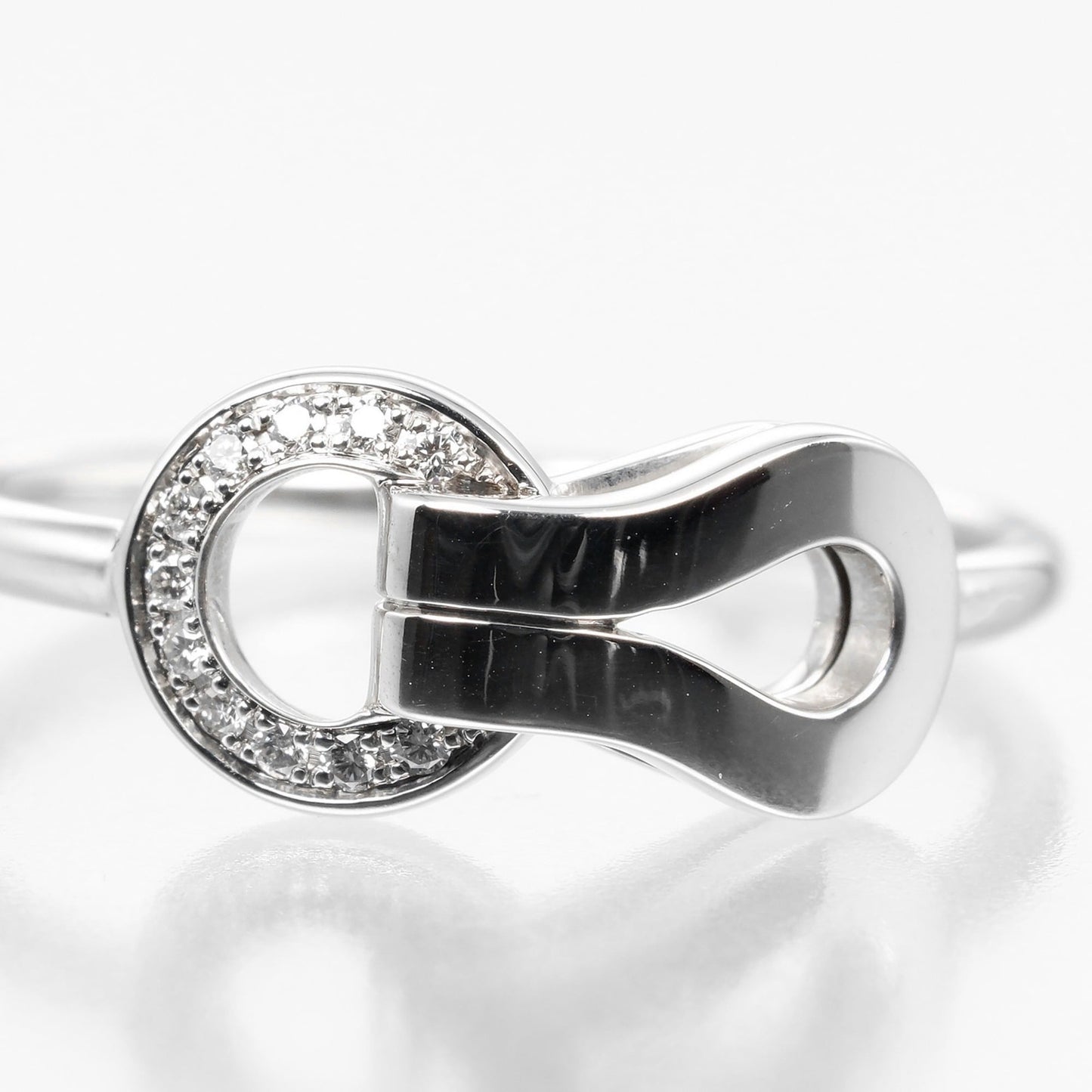 Cartier Agraffe Size 9 Ring In 18K White Gold With Diamonds