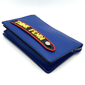Fendi 7Va350 Vocabulary Clutch Bag Think Second Pouch Blue Leather