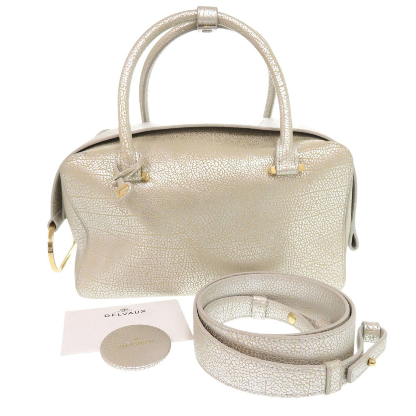 Like New Delvaux Cool Box Mm Calfskin Leather Antique Silver Aa0457Amf080Ddo 2-Way Handbag 1257