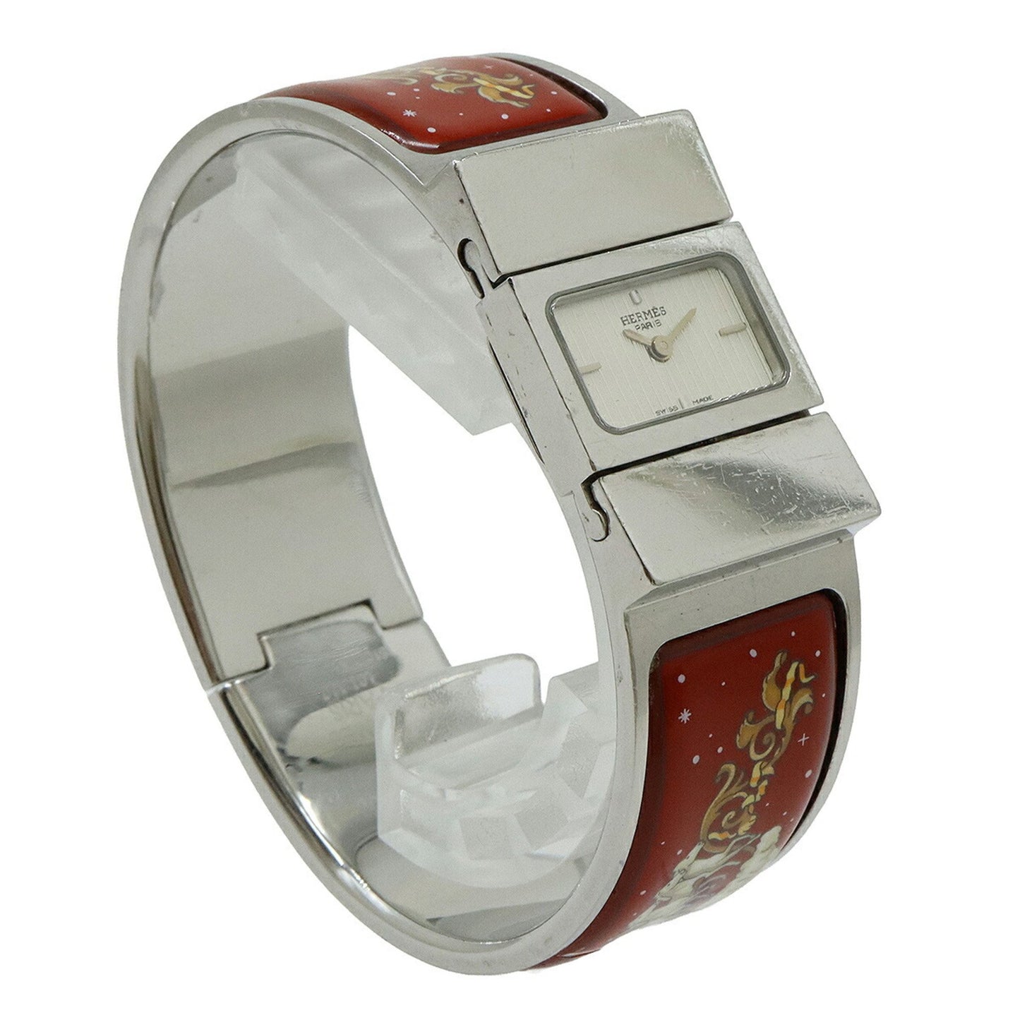 Hermes Loc Silver Dial Bangle Gp Enamel