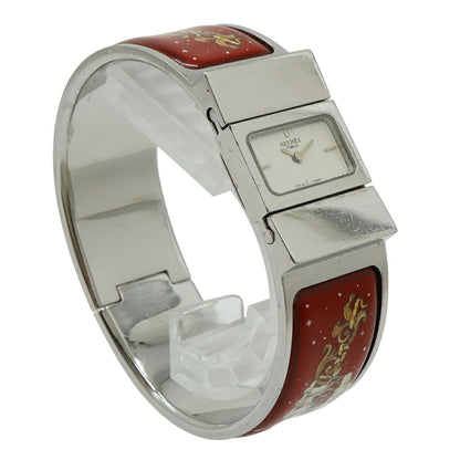 Hermes Loc Silver Dial Bangle Gp Enamel