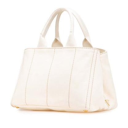 Prada Canapa M Handbag Tote Bag Bn1877 Ivory White Canvas