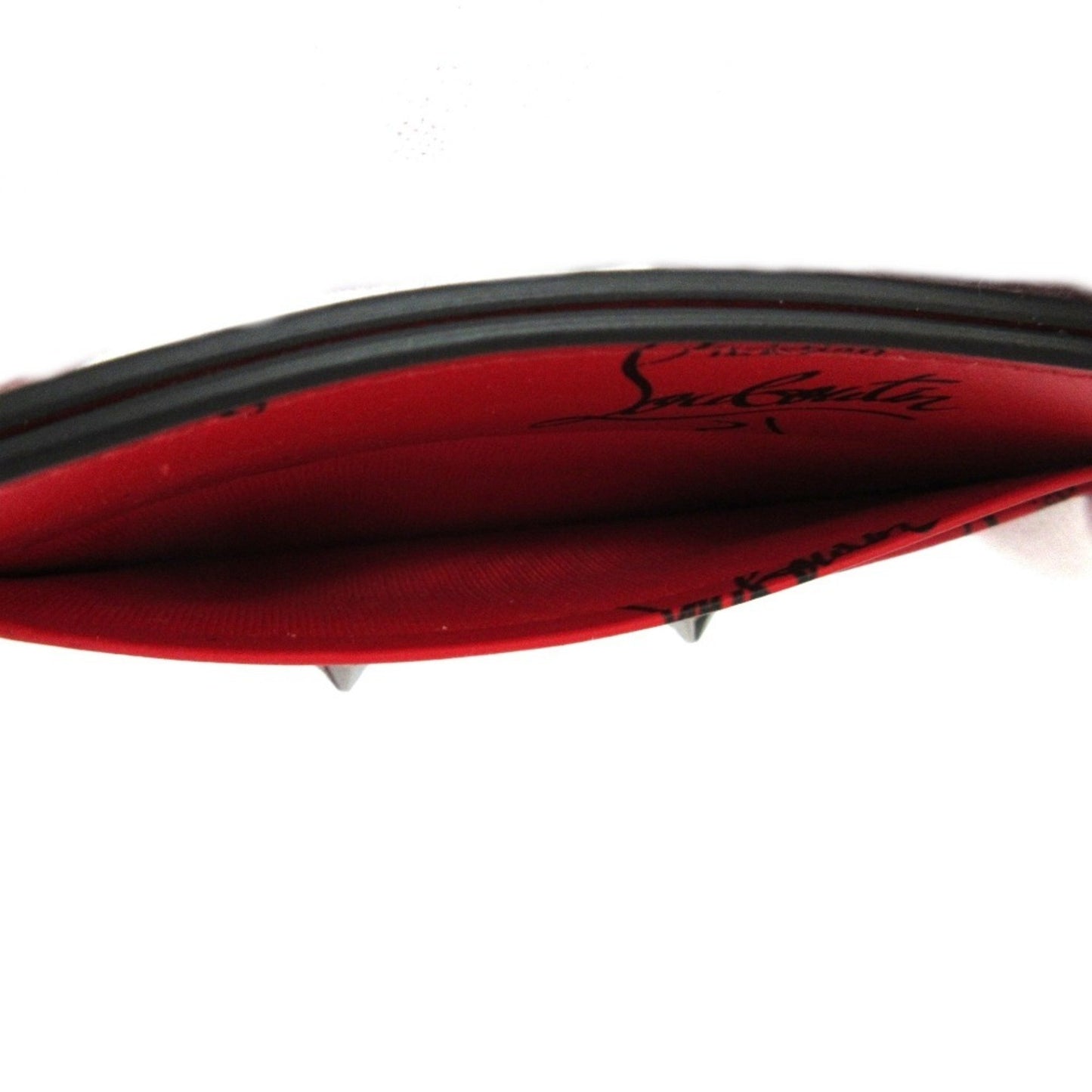 Christian Louboutin Logo Design Studded Business Card Holder/Card Case Red X Black Silver Hardware