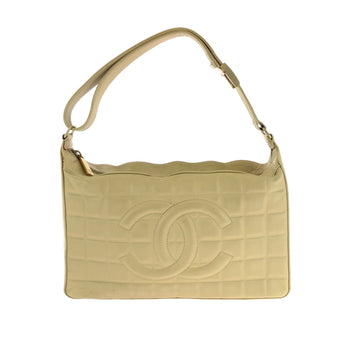 Chanel Vintage Chocolate Bar Coco Mark Beige Lambskin Shoulder Bag With Gold Hardware