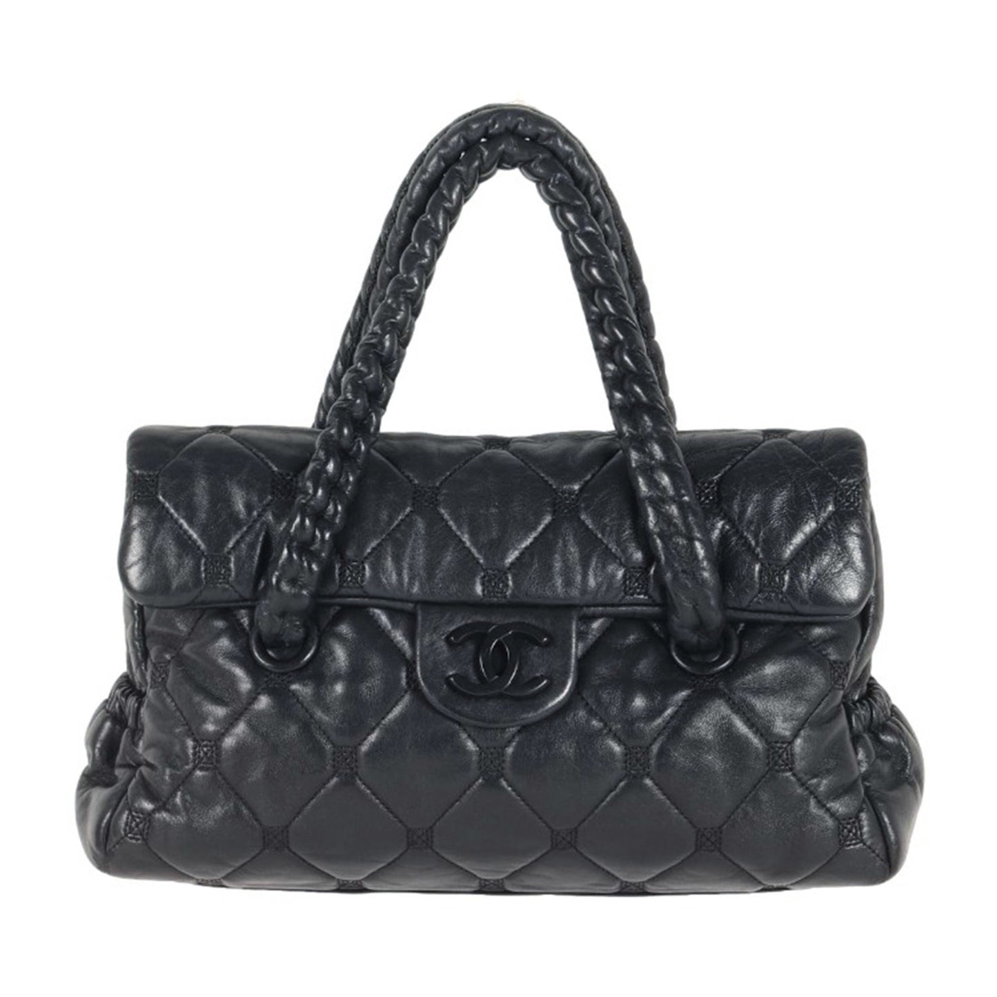 Chanel Black Coco Mark Leather Quilted Handbag