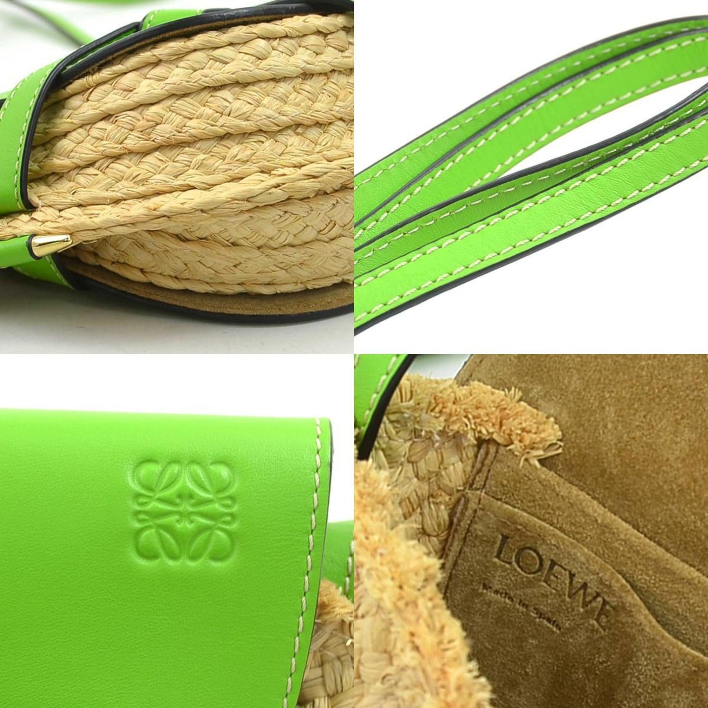 Loewe Shoulder Bag Mini Gate Raffia Leather Natural Light Green