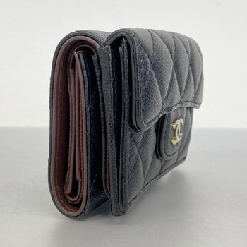 Chanel Matelasse Tri-Fold Wallet In Caviar Leather