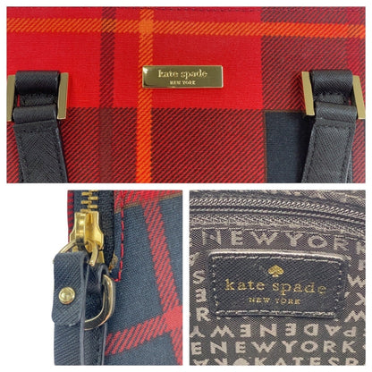 Kate Spade Red Black Silver Hardware Canvas Leather Handbag Shoulder Bag 2Way