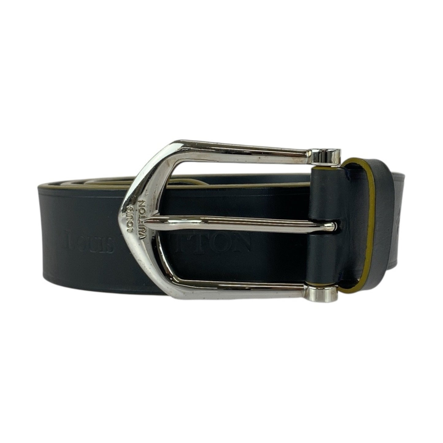 Louis Vuitton 95Cm/38 Inch Black Leather Belt With Silver Hardware