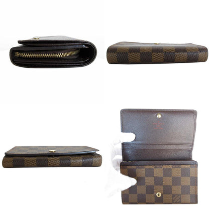 Louis Vuitton Louis Vuitton Bi-Fold Wallet Damier Portefeuille Tresor Canvas Brown Gold