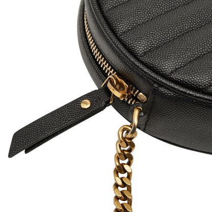 Saint Laurent Ysl Logo Vinyl Chain Shoulder Bag In Black Leather