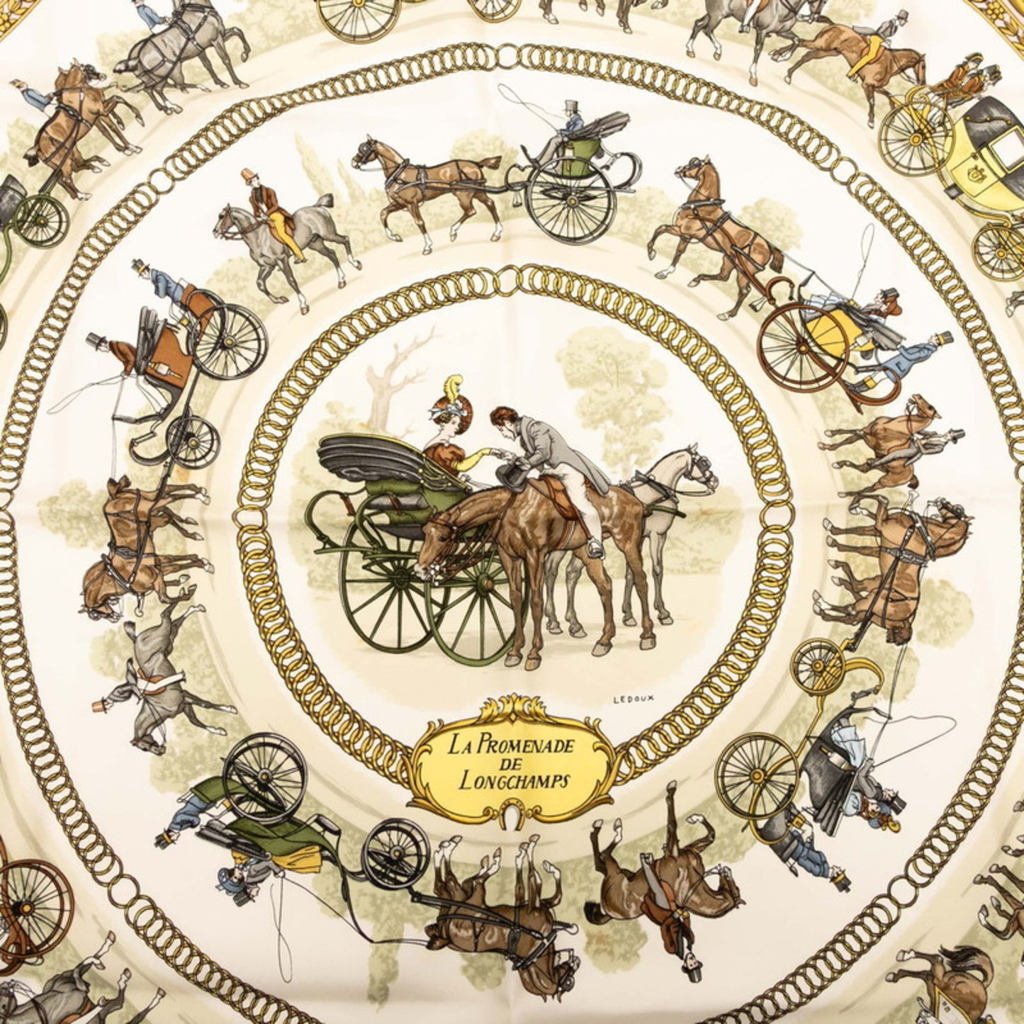 Hermes Herms Carr 90 "La Promenade De Longchamps" Longchamp Stroll Scarf