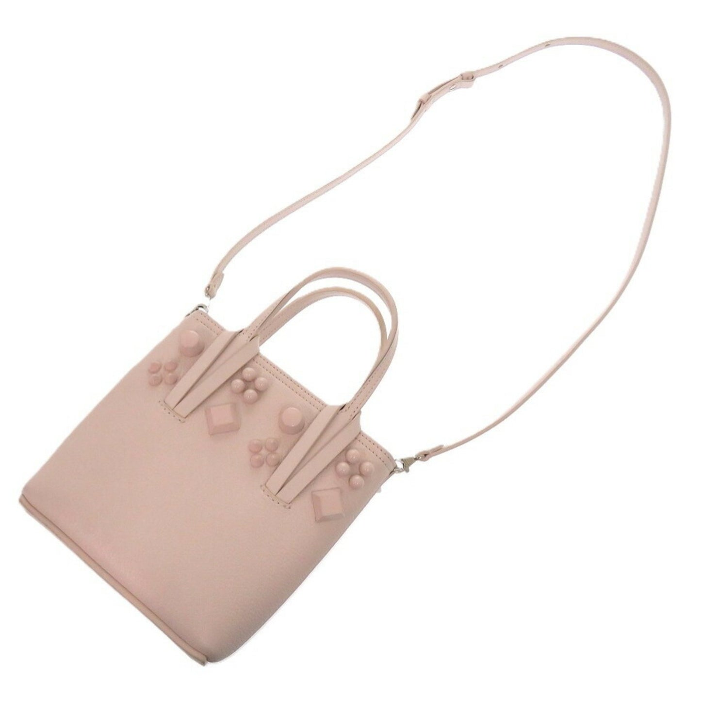 Like New Christian Louboutin Painted Cabata Mini Calfskin Leather Tote Bag In Pink Beige