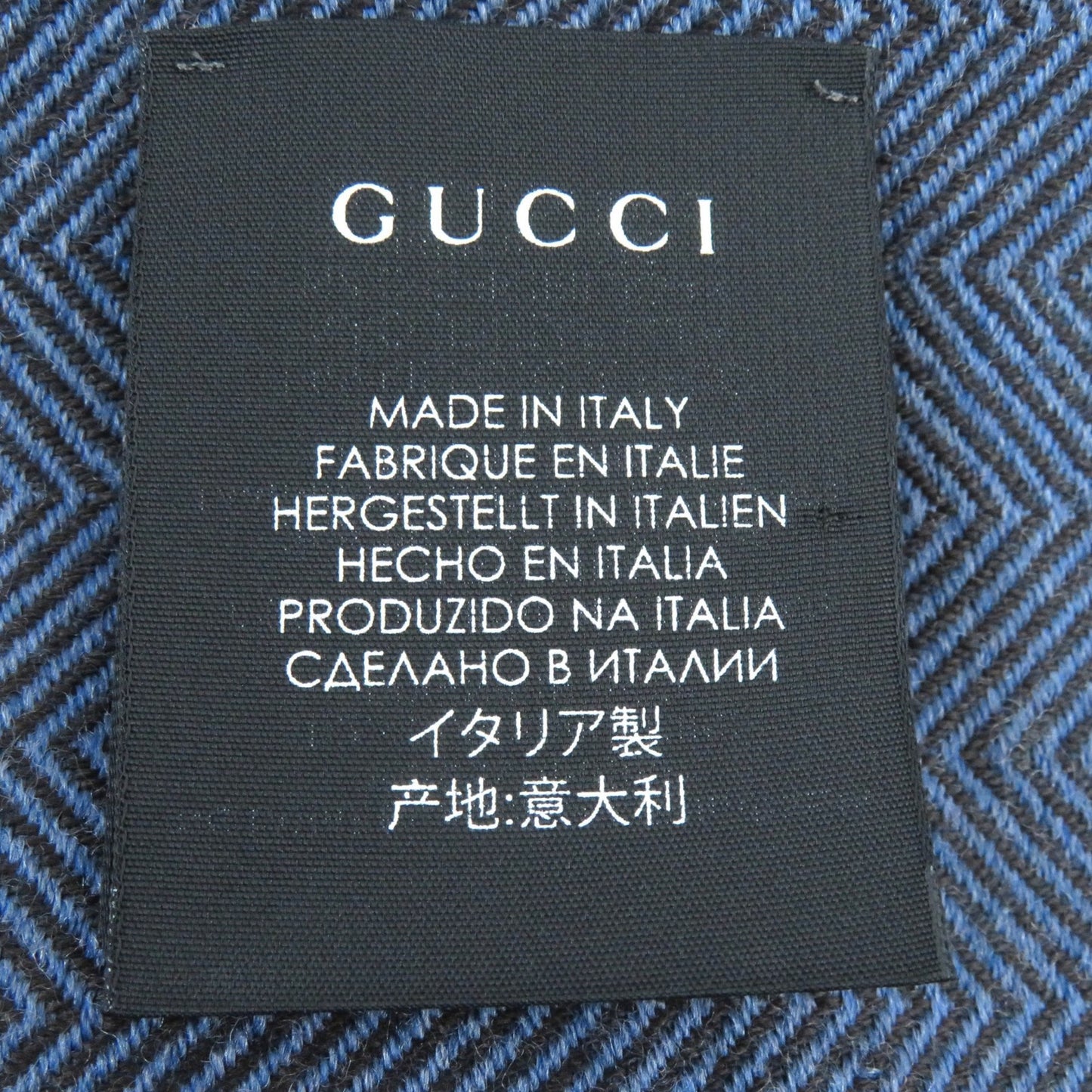 Gucci 100% Wool Herringbone Pattern Shawl With Embroidered Logo And Fringe