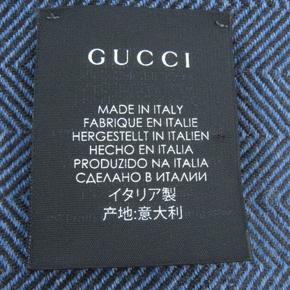 Gucci 100% Wool Herringbone Pattern Shawl With Embroidered Logo And Fringe