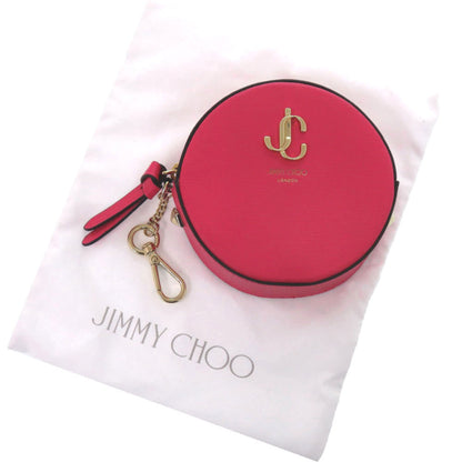 Unused Jimmy Choo Jaycee Round Coin Purse In Leather With Dragon Pink Design