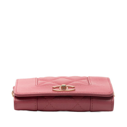 Chanel Coco Mark Mademoiselle Mini Chain Wallet Shoulder Bag In Pink Lambskin