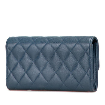 Chanel Matelasse Coco Mark Long Wallet Blue Caviar Leather