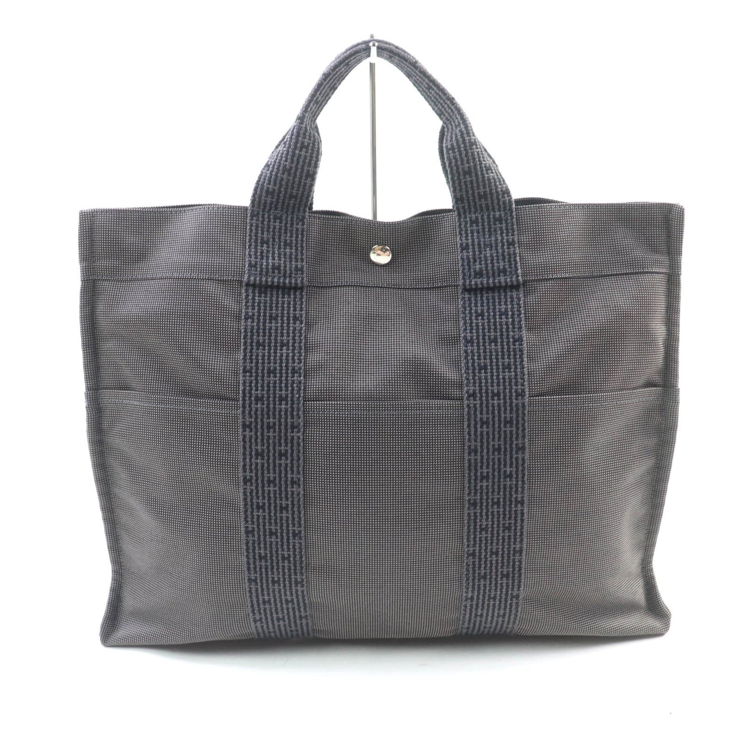 Hermes Air Line Mm Silver Hardware Serie Button Canvas Tote Bag Gray Made In France