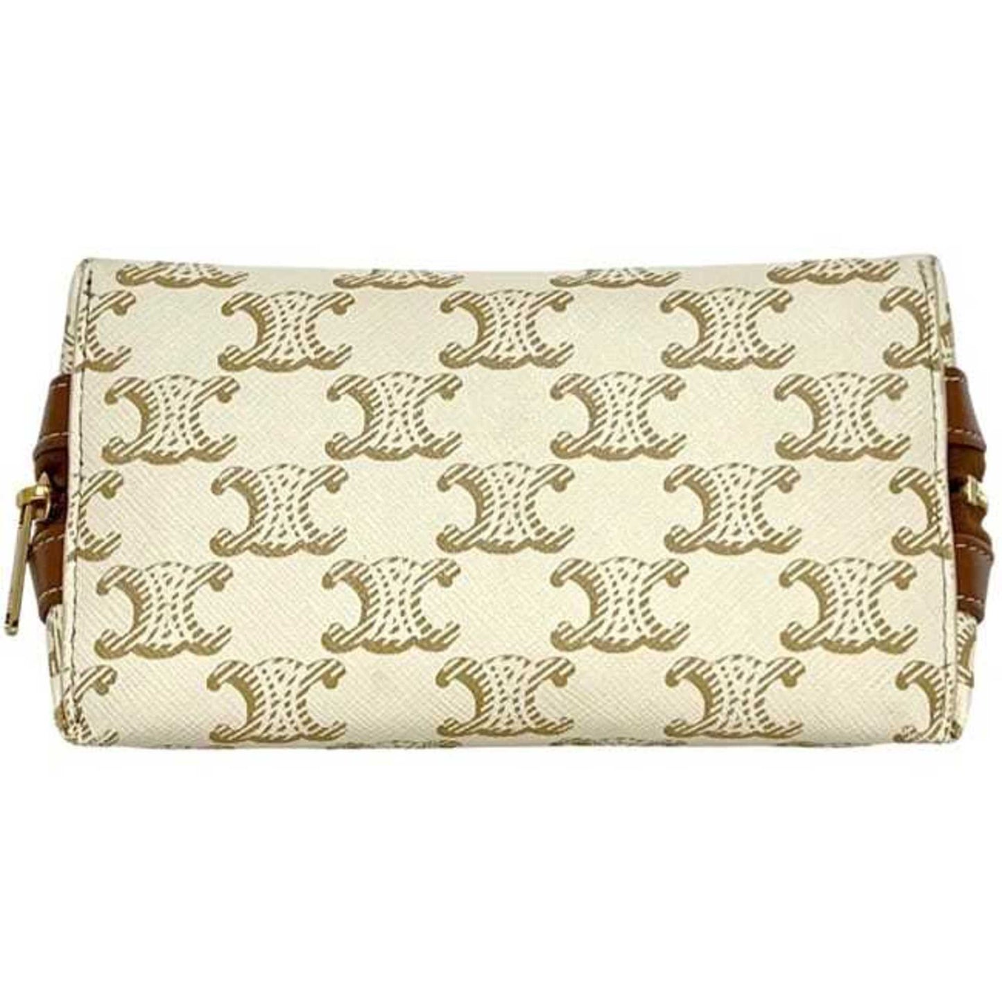 Celine Mini Pouch F-24383 White/Brown Triomphe Print 4M1622Czj Pvc Leather W-Ie-3274