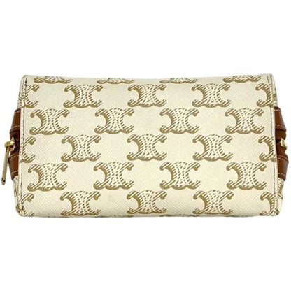 Celine Mini Pouch F-24383 White/Brown Triomphe Print 4M1622Czj Pvc Leather W-Ie-3274