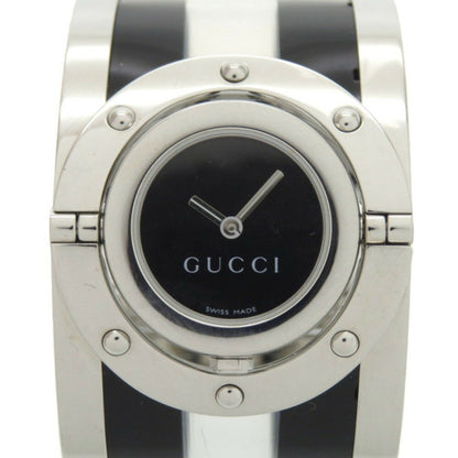 Gucci 112 Toile Bangle Stainless Steel Plastic Black Quartz Watch