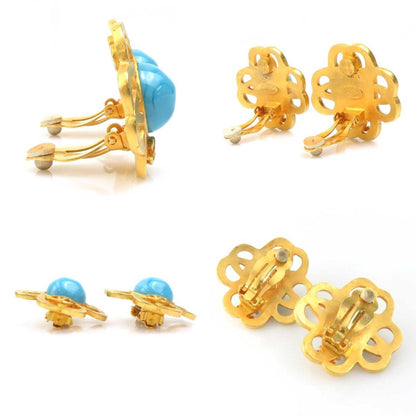 Chanel Coco Mark Metal Stone Earrings In Gold And Blue