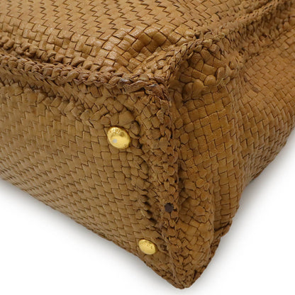Prada Madras Tote Bag Leather Camel Light Brown Bn2222