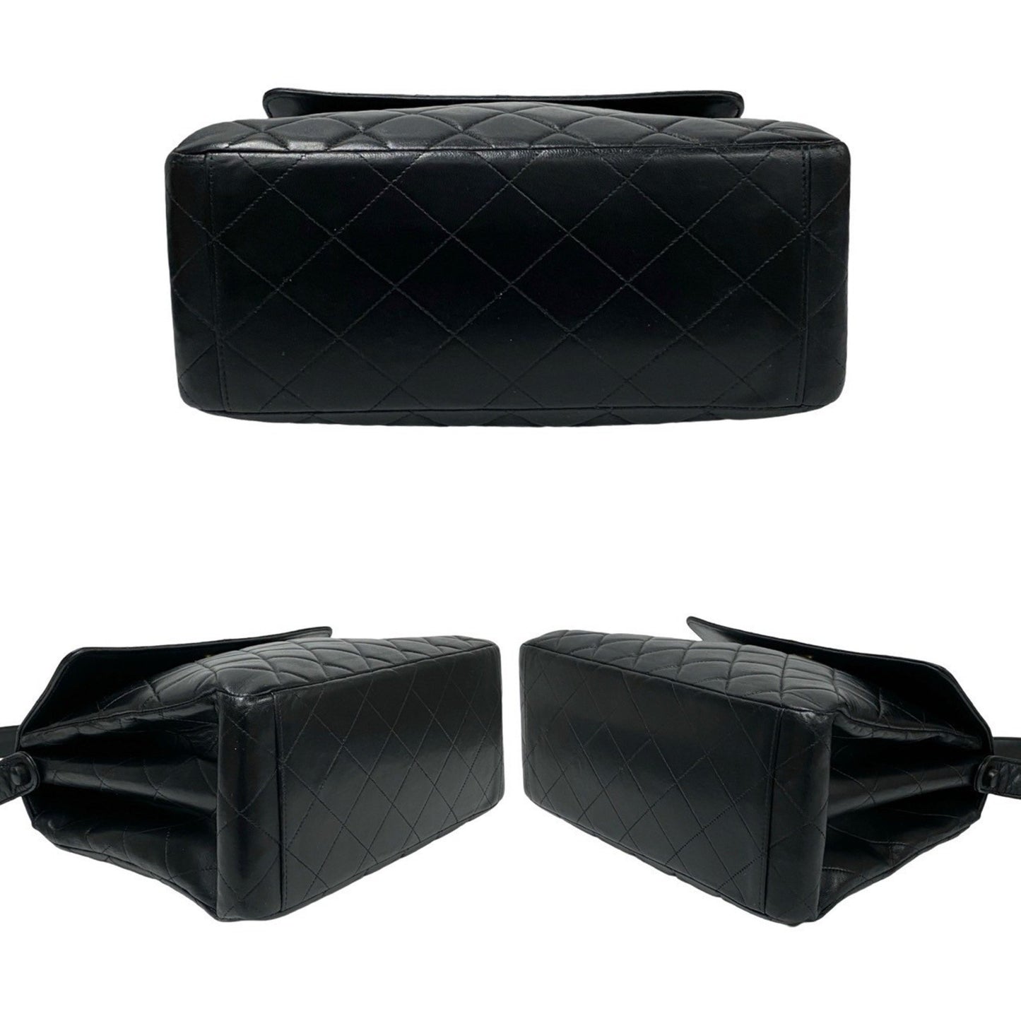 Chanel Matelasse Coco Mark Lambskin Genuine Leather One-Shoulder Bag Tote Black 37958
