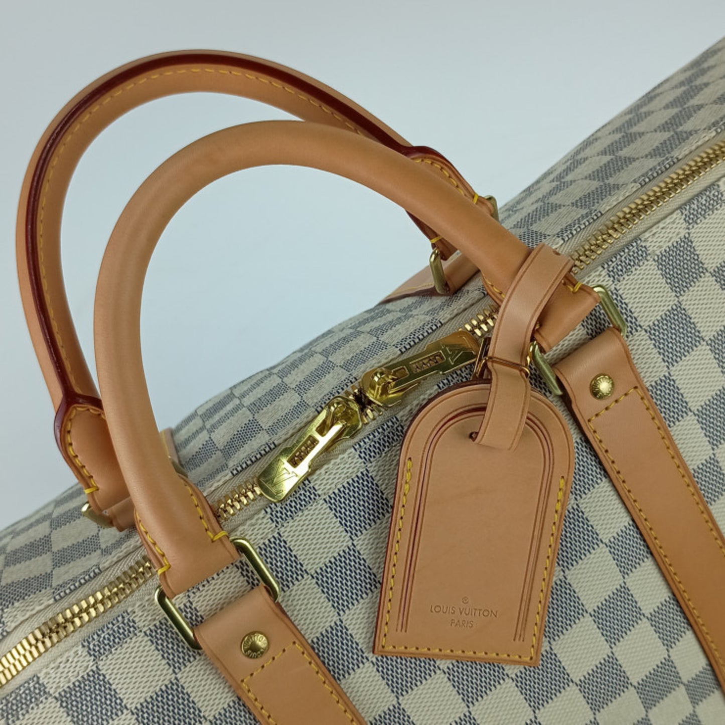 Louis Vuitton Louis Vuitton Damier Azur Keepall Bandouliere Boston Bag 55 N41429 White Leather