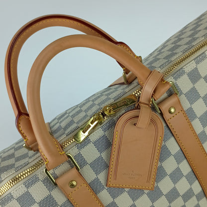 Louis Vuitton Louis Vuitton Damier Azur Keepall Bandouliere Boston Bag 55 N41429 White Leather
