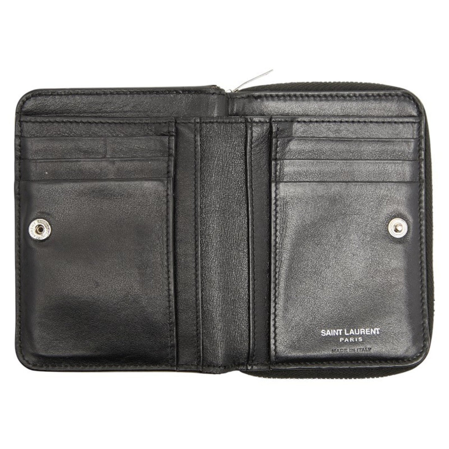 Saint Laurent Ysl Logo Crocodile Embossed Round Zipper Bifold Wallet 403964 Black Leather