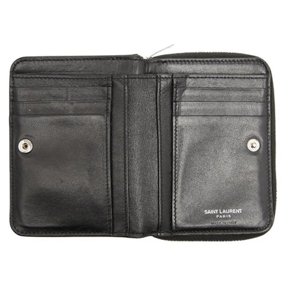 Saint Laurent Ysl Logo Crocodile Embossed Round Zipper Bifold Wallet 403964 Black Leather