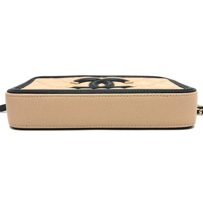 Chanel A84450 Cc Filigree Bicolor Wallet Long Chain Caviar Skin