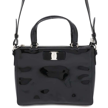 Salvatore Ferragamo Handbag Vara Ribbon Patent 2Way Shoulder Bag Black
