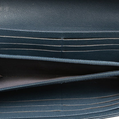 Chanel Matelasse Coco Mark Long Wallet Blue Caviar Leather