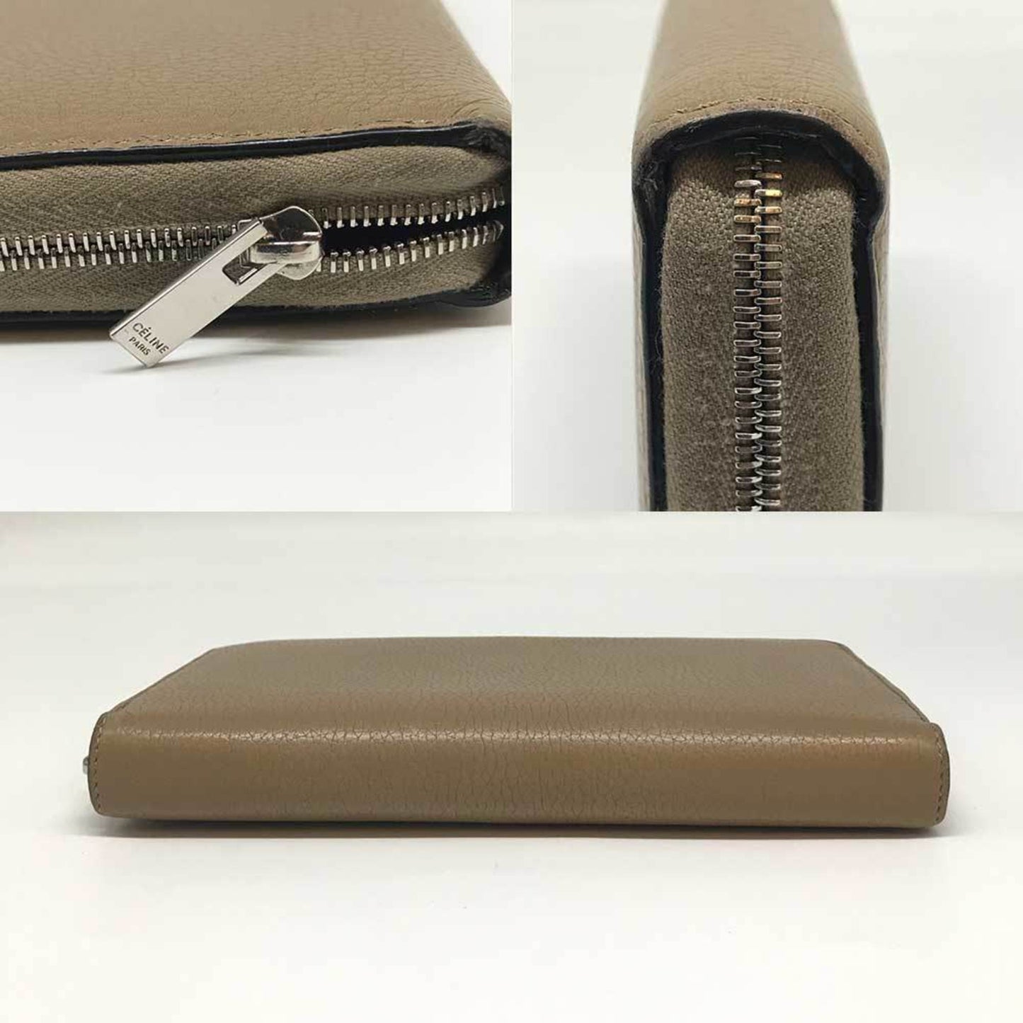 Celine Round Long Wallet Beige Leather U-Ce-0177 Celine