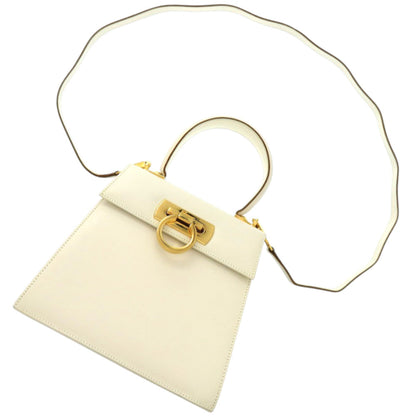Salvatore Ferragamo Gancini O212193 Leather White 2-Way Handbag 0278
