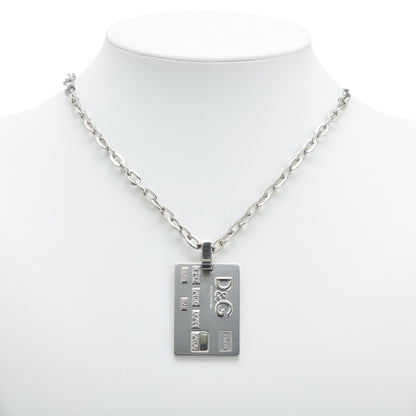 Dolce & Gabbana Logo Dog Tag Plate Necklace In Silver Metal