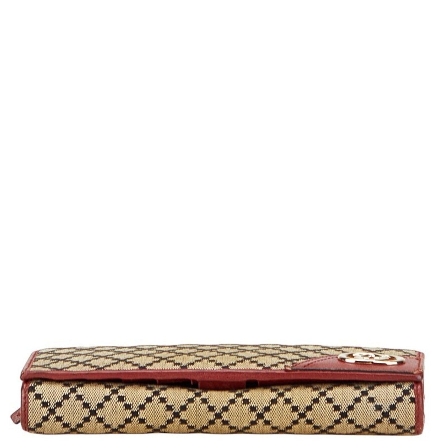 Gucci Diamante Interlocking Long Wallet 204836 Beige Red Canvas Leather