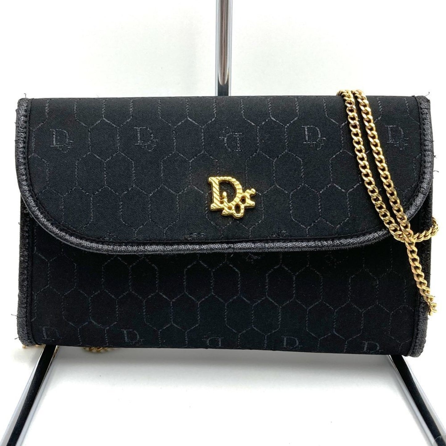 Christian Dior Dior Shoulder Bag Chain Black Gold Canvas