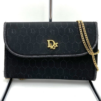Christian Dior Dior Shoulder Bag Chain Black Gold Canvas