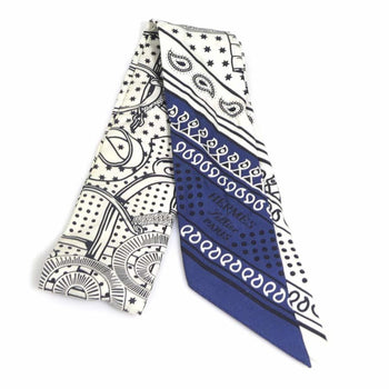 Hermes Herms Twilly Silk Scarf/Muffler In White