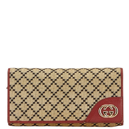 Gucci Diamante Interlocking Long Wallet 204836 Beige Red Canvas Leather