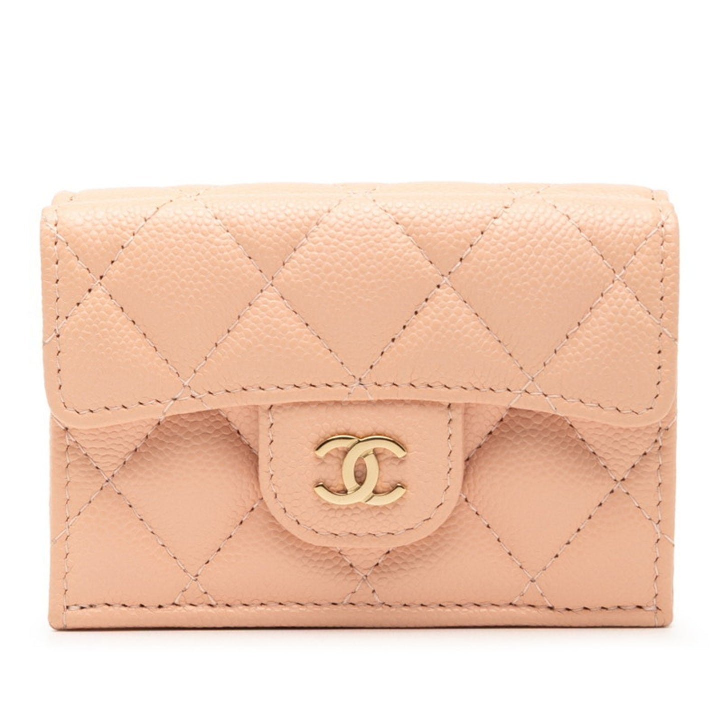 Chanel Matelasse Coco Mark Tri-Fold Wallet In Pink Caviar Skin