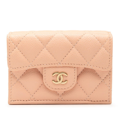 Chanel Matelasse Coco Mark Tri-Fold Wallet In Pink Caviar Skin