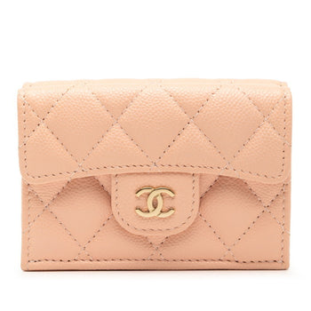 Chanel Matelasse Coco Mark Tri-Fold Wallet In Pink Caviar Skin