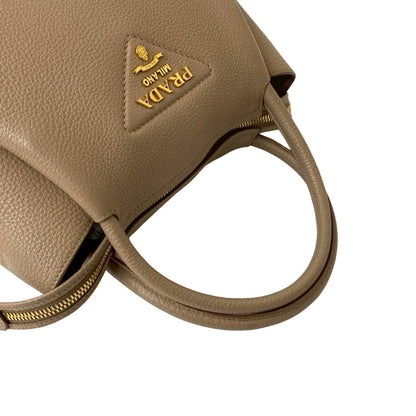 Prada Flu Vitello Dino Logo Hardware Soft Leather 2-Way Handbag/Shoulder Bag Beige A58-6